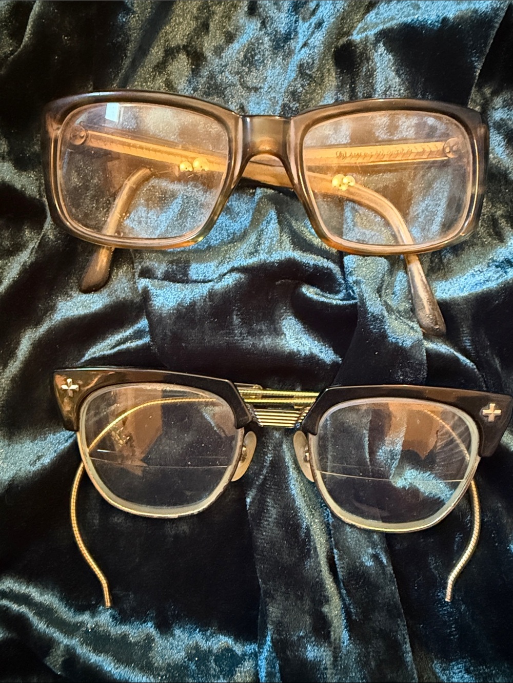 2 pairs Vintage Rectangular & Clubmaster Eyeglasses Set Glasses Frames true VTG